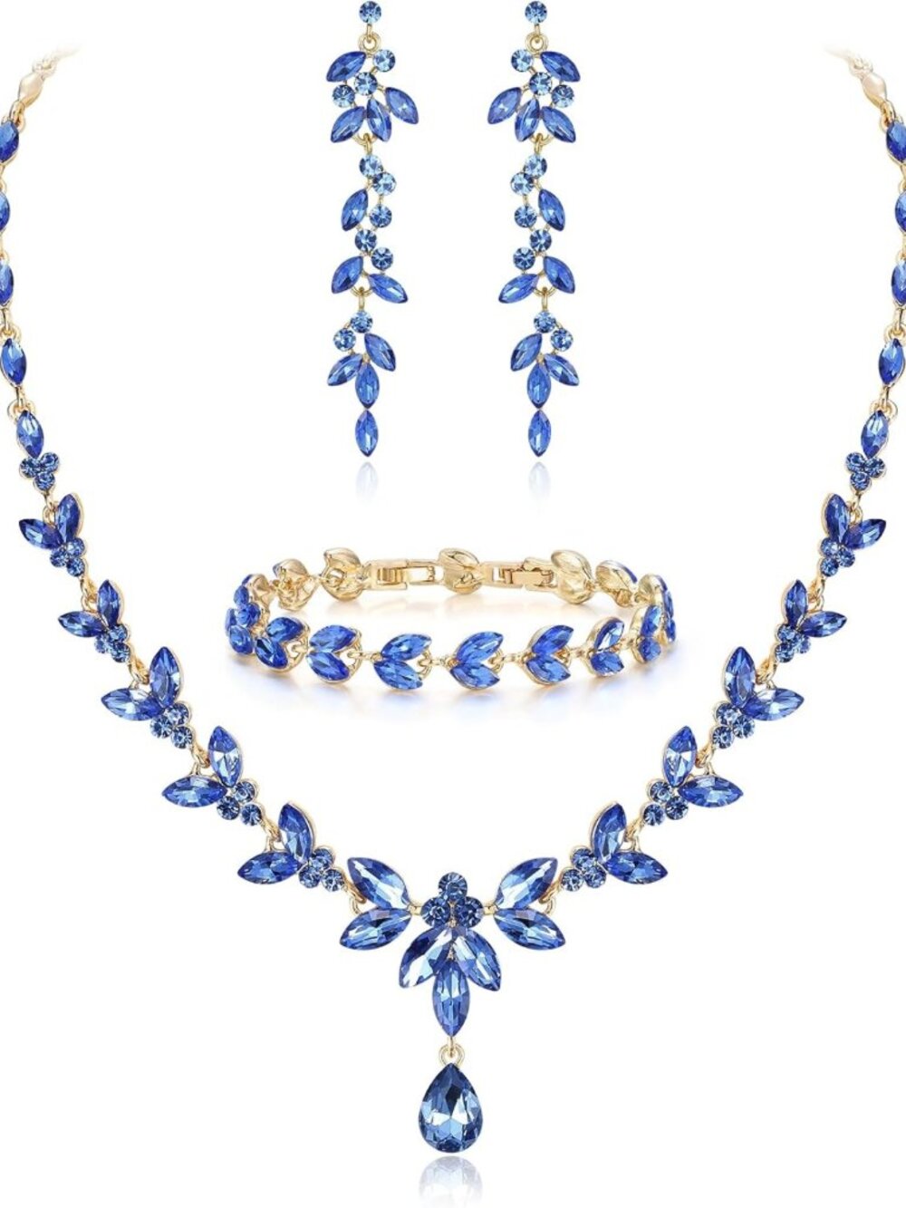 Elegant Marquise Crystal Leaf Bridal Jewelry Set | Prom Accessories for Women